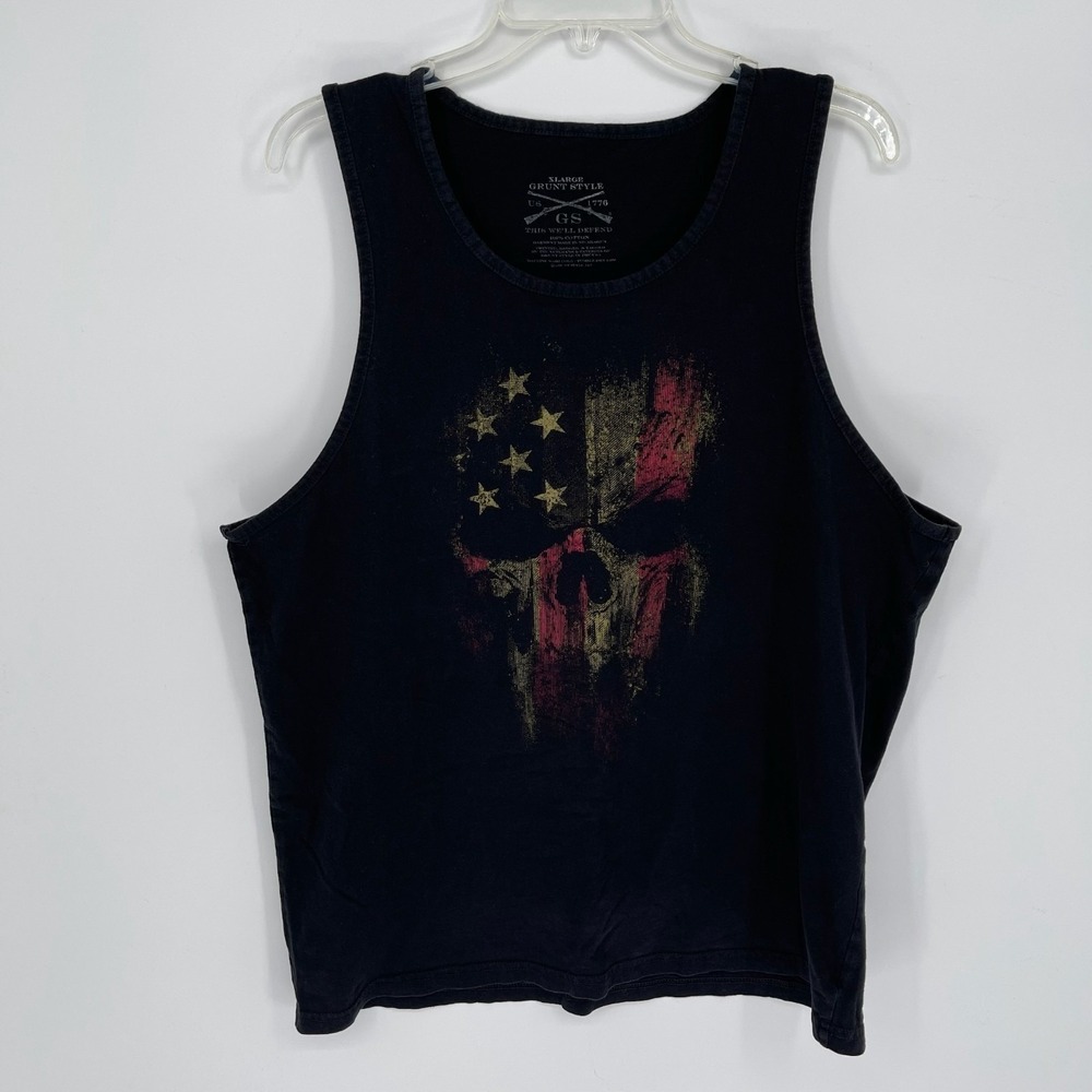 Grunt Style Women's Black American Reaper Skull Patriotic Biker Tank Top Size XL